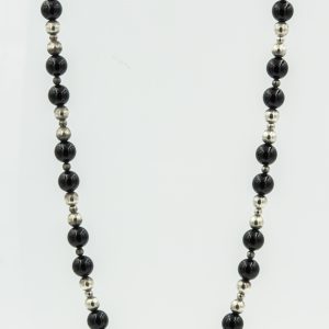 Estate Sterling Silver and Onyx Necklace