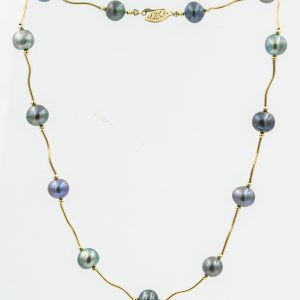 Estate Yellow Gold and Black South Seas Pearl Necklace