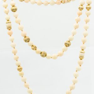 Estate Yellow Gold and Coral Bead Necklace