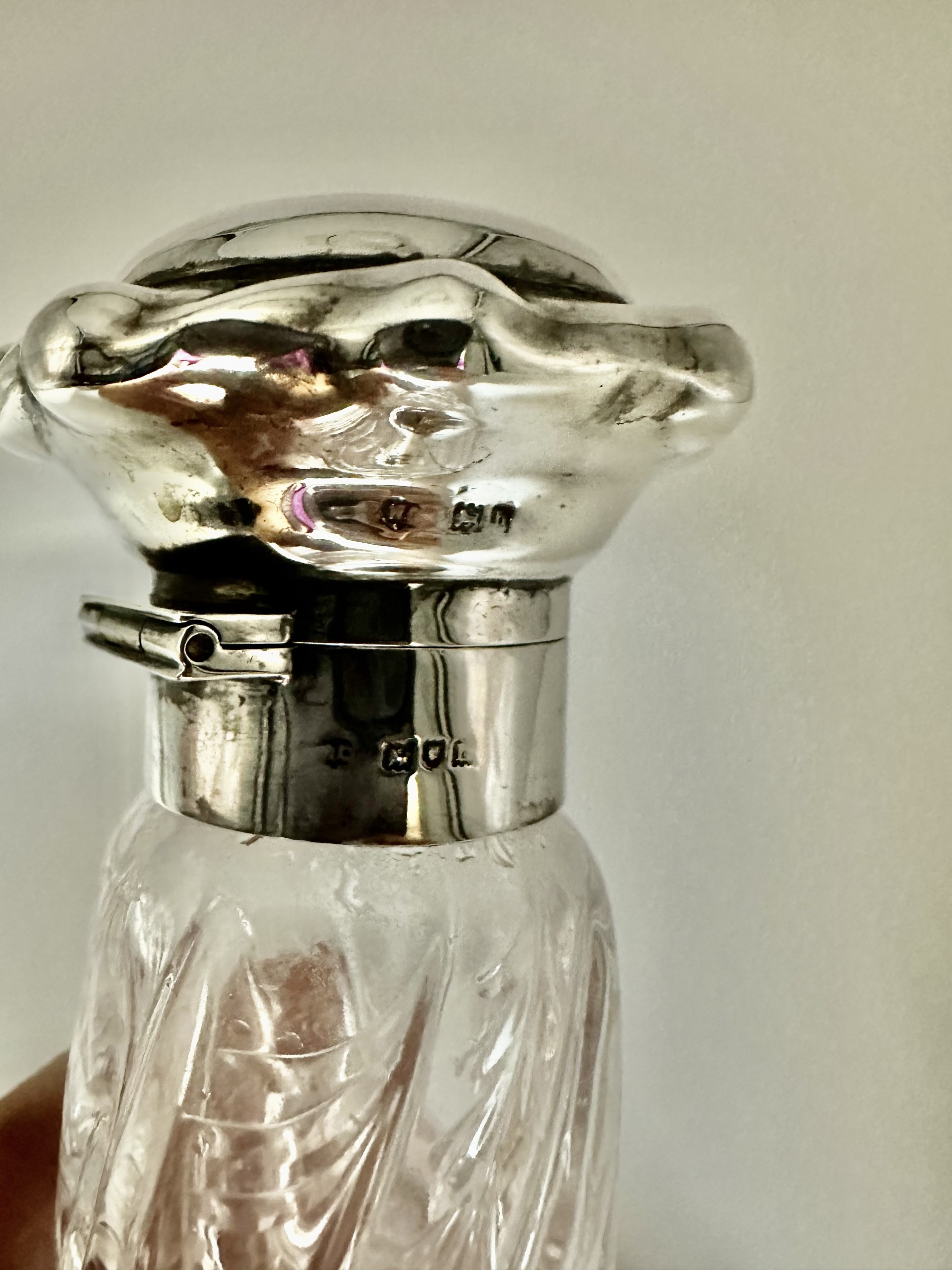 Wrythen Glass and Sterling Silver Perfume Bottle