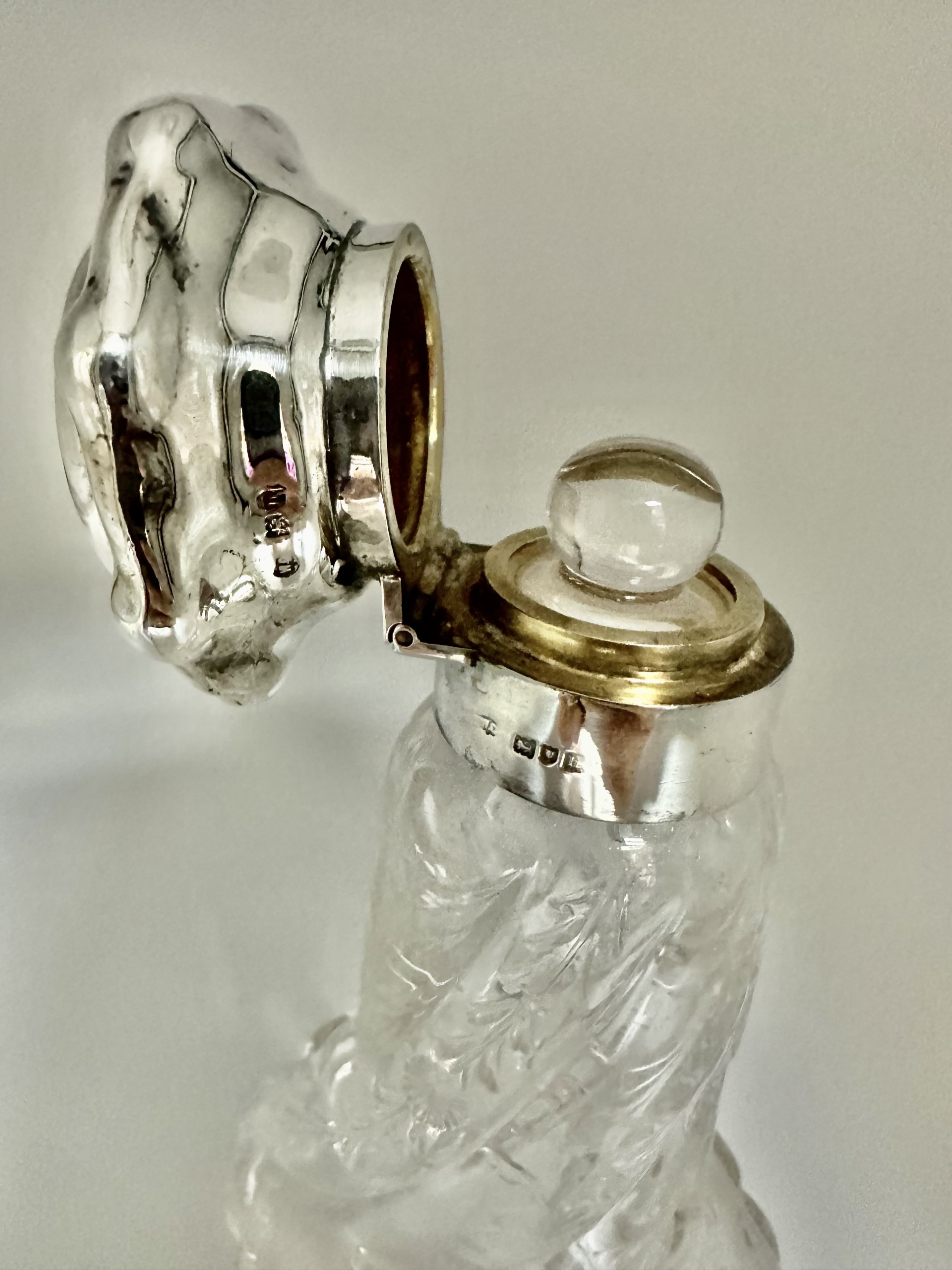 Wrythen Glass and Sterling Silver Perfume Bottle