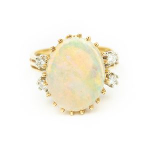 Estate Jelly Opal and Diamond Ring