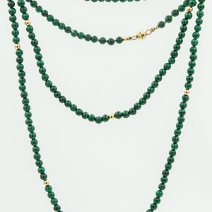 Estate Opera Length Malachite Beaded Necklace
