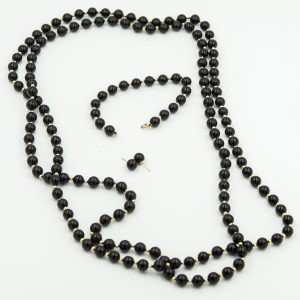 Estate Yellow Gold Black Onyx Bead Suite