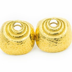 Estate Yellow Gold Hand Hammered Earrings by David Webb