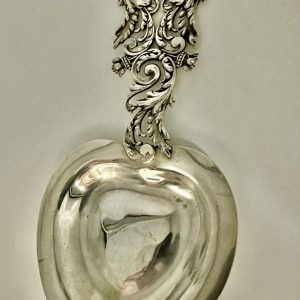 Sterling Silver Baroque Floral Ice Spoon Pierced Handle with Heart Bowl by George W. Shiebler #3261