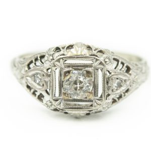 Estate Art Deco White Gold and Diamond Ring