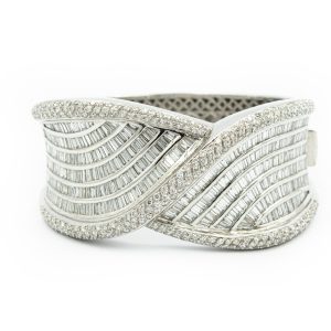 Estate White Gold and Diamond Cuff Bangle Bracelet