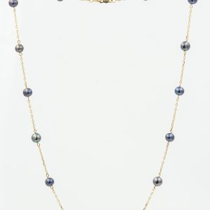 Estate Yellow Gold and Tahitian Pearl Necklace