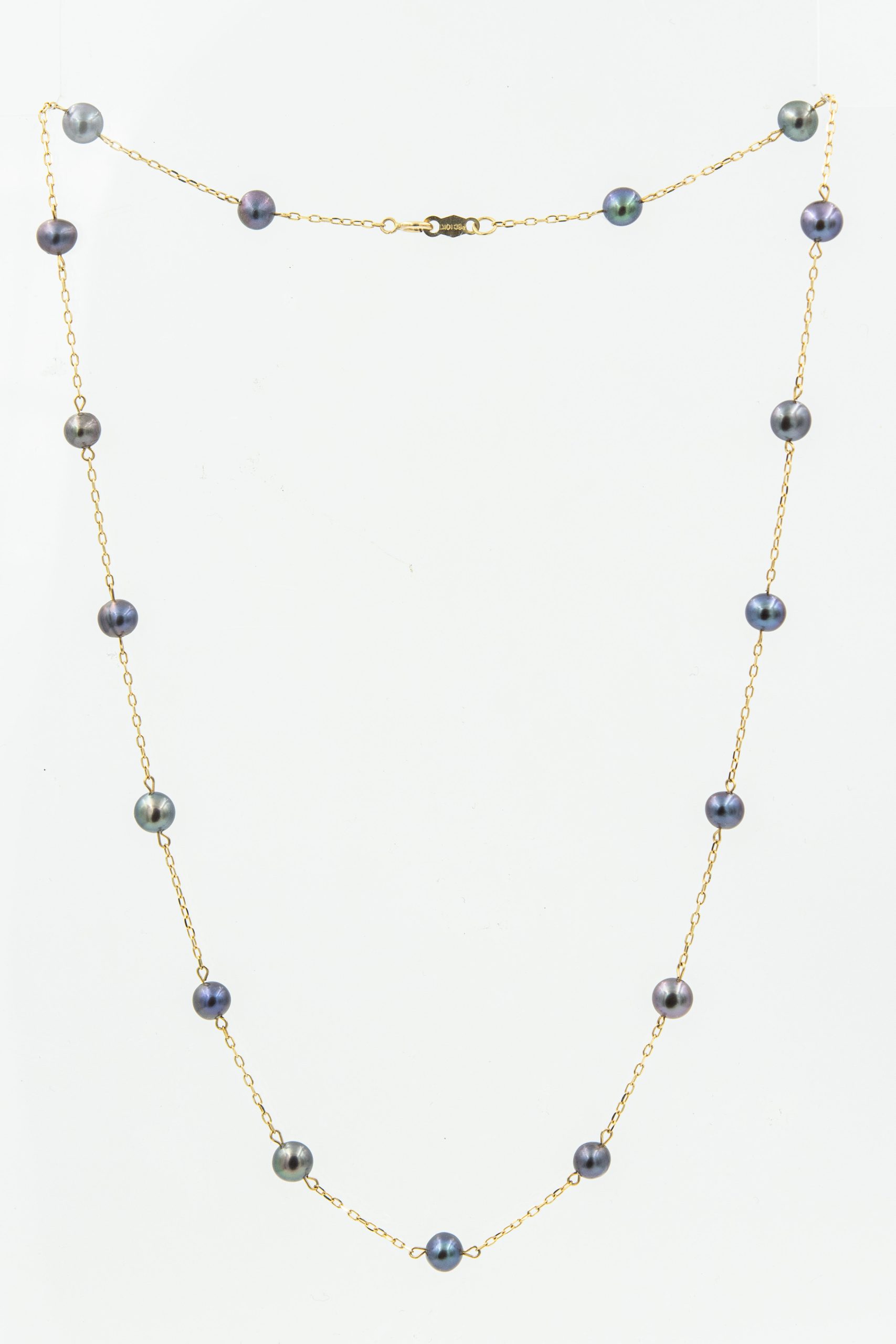 Estate Yellow Gold and Tahitian Pearl Necklace