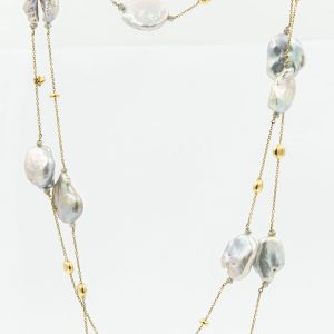 Estate Yellow Gold and Baroque Cultured Pearl Necklace