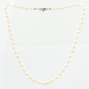 Estate White Gold and Cultured Single Strand Pearl Necklace