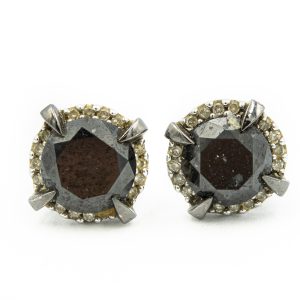 Estate White Gold and Black Diamond Stud Earrings
