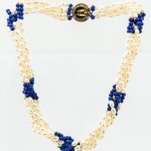 Estate 1980's Cultured Pearl and Lapis Lazuli Multistrand Necklace
