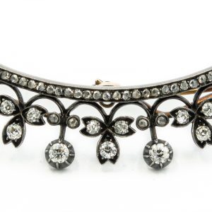 Estate Silver Topped Yellow Gold Diamond Brooch/Pendant