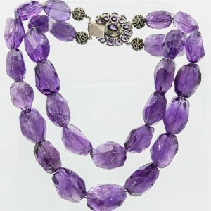 Estate Massive Faceted Amethyst Beaded Nugget Double Strand Necklace