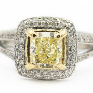 Estate White Gold Natural Fancy Yellow Diamond Ring GIA Report 1162157584