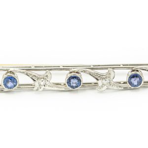 Estate Art Deco Platinum Diamond and Sapphire Bar Brooch