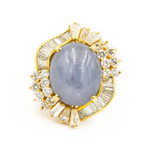 Estate Yellow Gold Diamond and Star Sapphire Ring