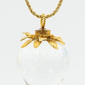 Estate Yellow Gold Steuben Crystal Strawberry Pendant Necklace