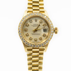 Ladies Rolex Datejust Wristwatch with Solid Gold Diamond Bezel and Dial Model Ref 6917