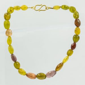 Estate Yellow Gold and Multi Colored Beaded Tourmaline Necklace