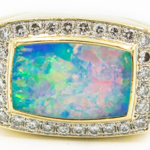 Estate Rare Australian Opal and Diamond Ring