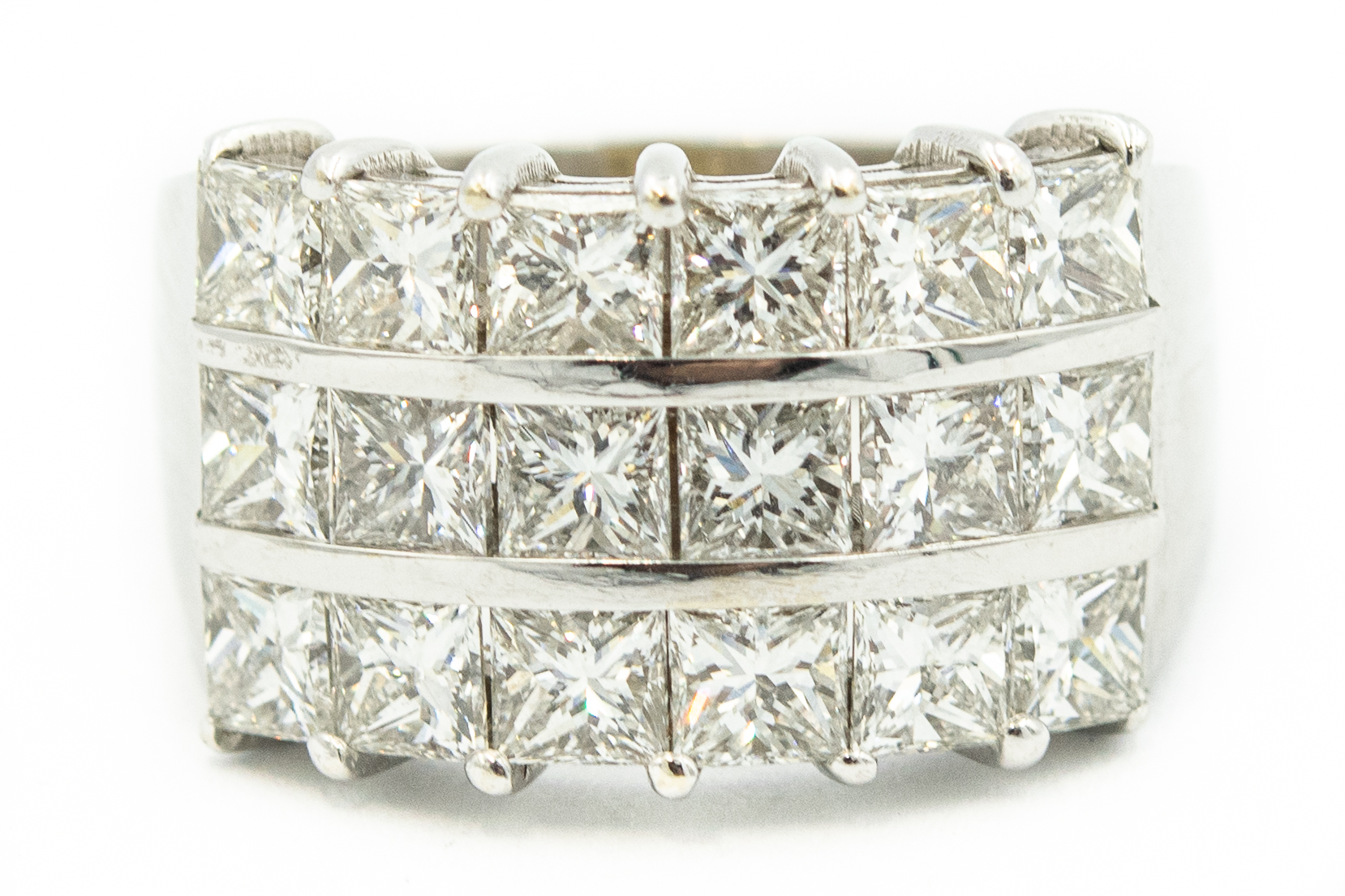 Estate White Gold and Three Row Diamond Ring