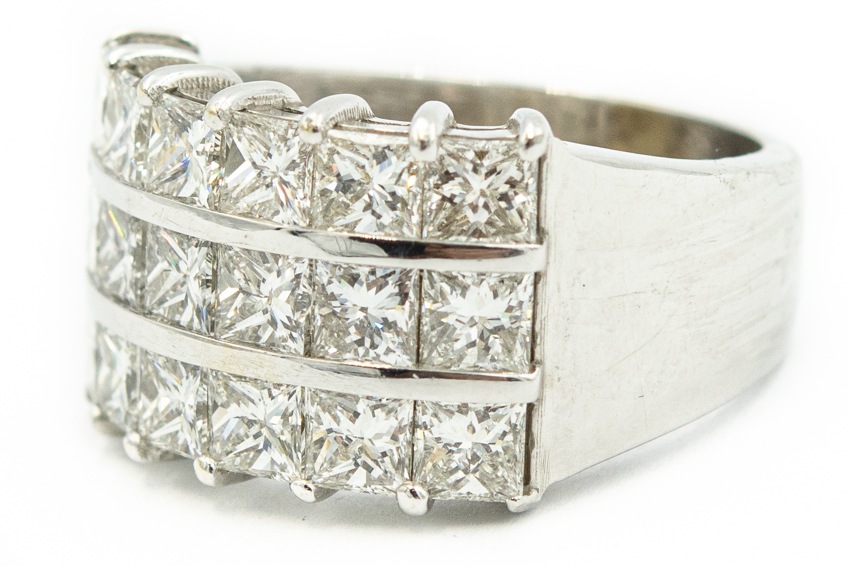 Estate White Gold and Three Row Diamond Ring