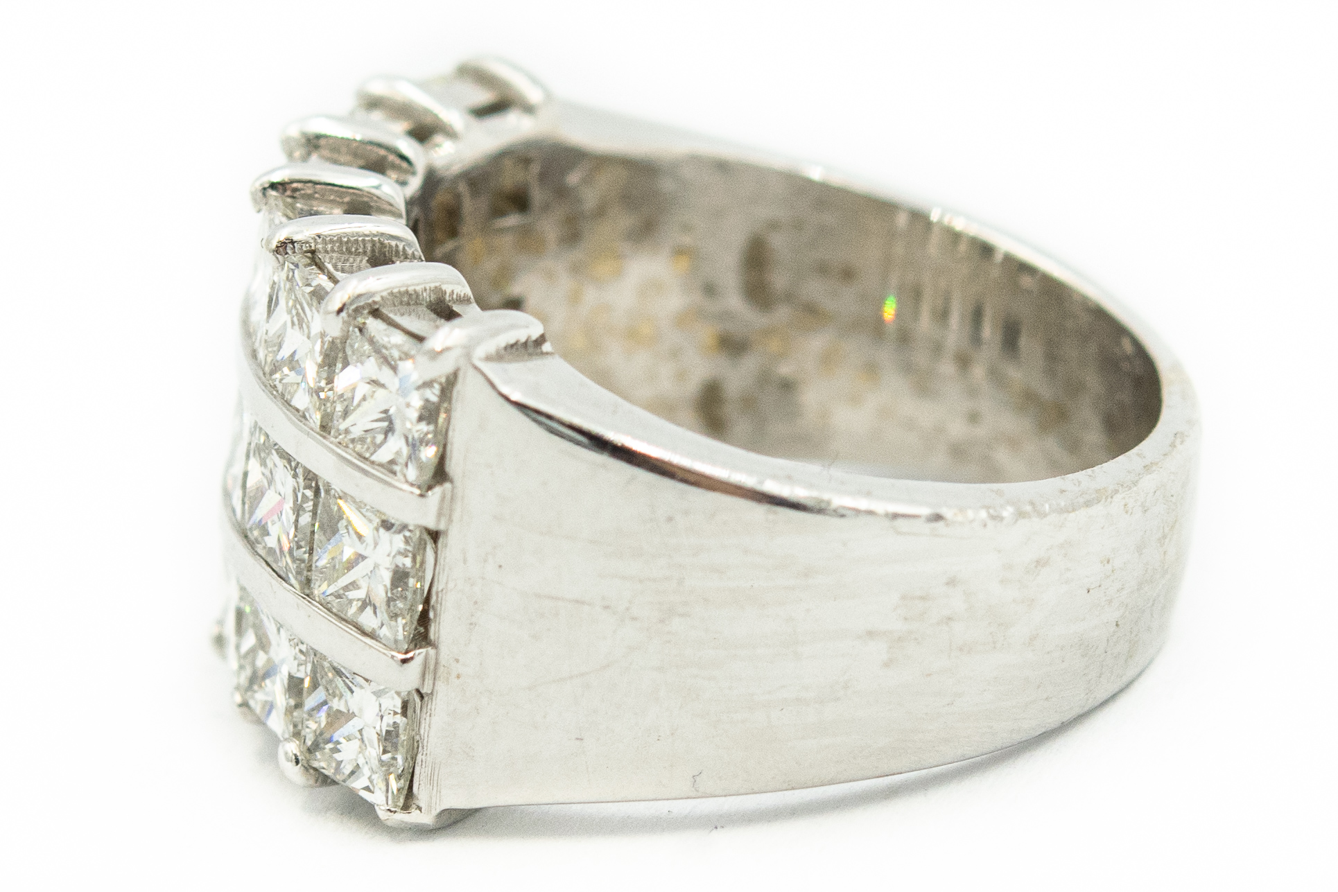 Estate White Gold and Three Row Diamond Ring