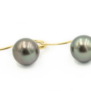 Estate Yellow Gold and Tahitian Pearl Earrings