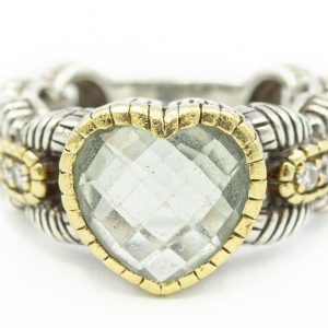 Estate Contemporary Yellow Gold Sterling Silver Blue Topaz and Diamond Ring by Judith Ripka