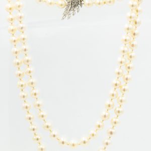 Estate Cultured Double Strand Pearl Choker with Diamond Clasp