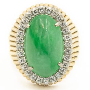 Estate Yellow Gold and Jadeite Jade Diamond Ring With Mason Kay Lab Report