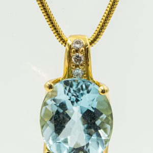 Estate Gold Diamond and Aquamarine Necklace