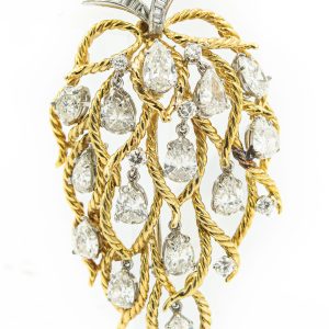 Estate Yellow Gold Platinum and Diamond Brooch