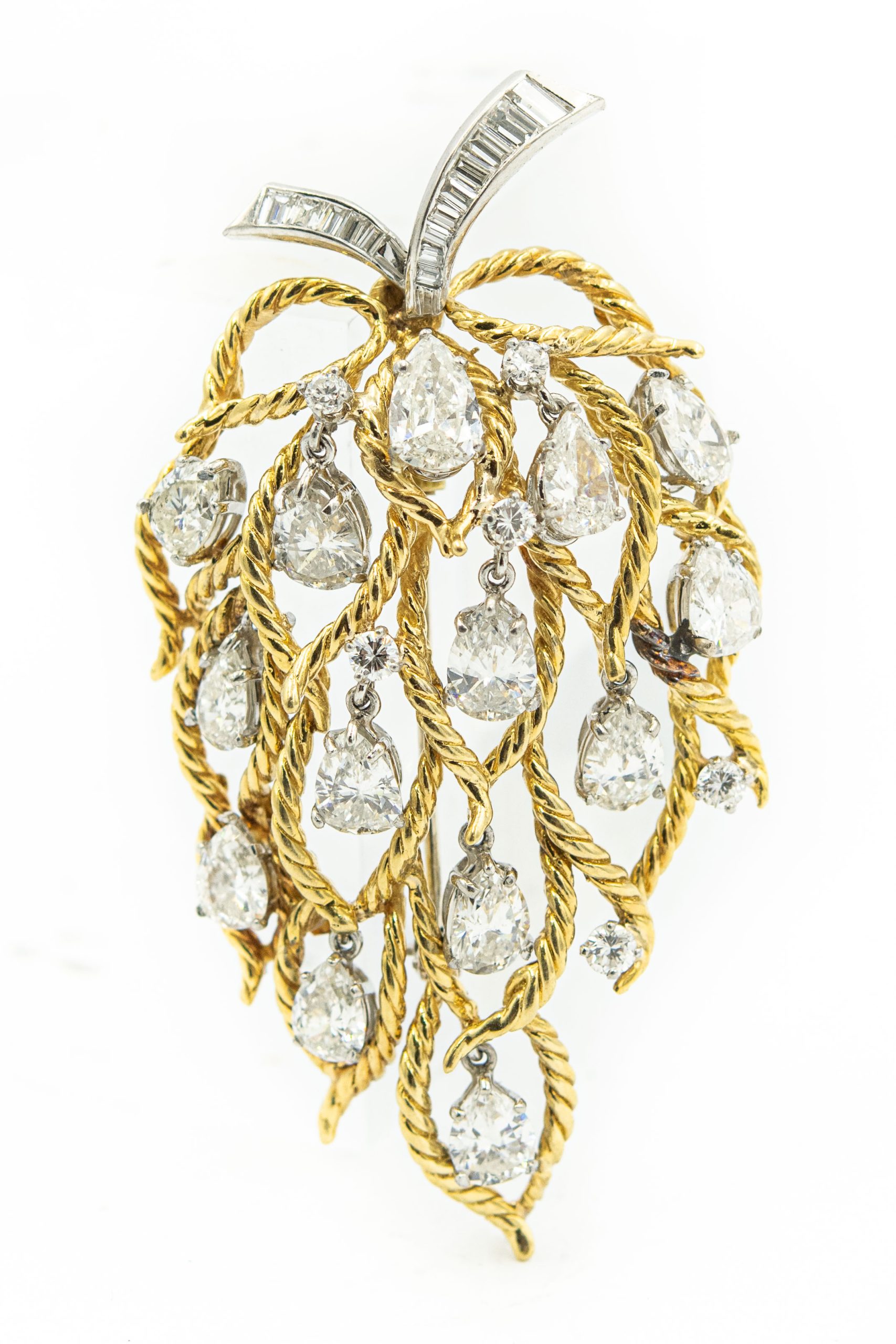 Estate Yellow Gold Platinum and Diamond Brooch