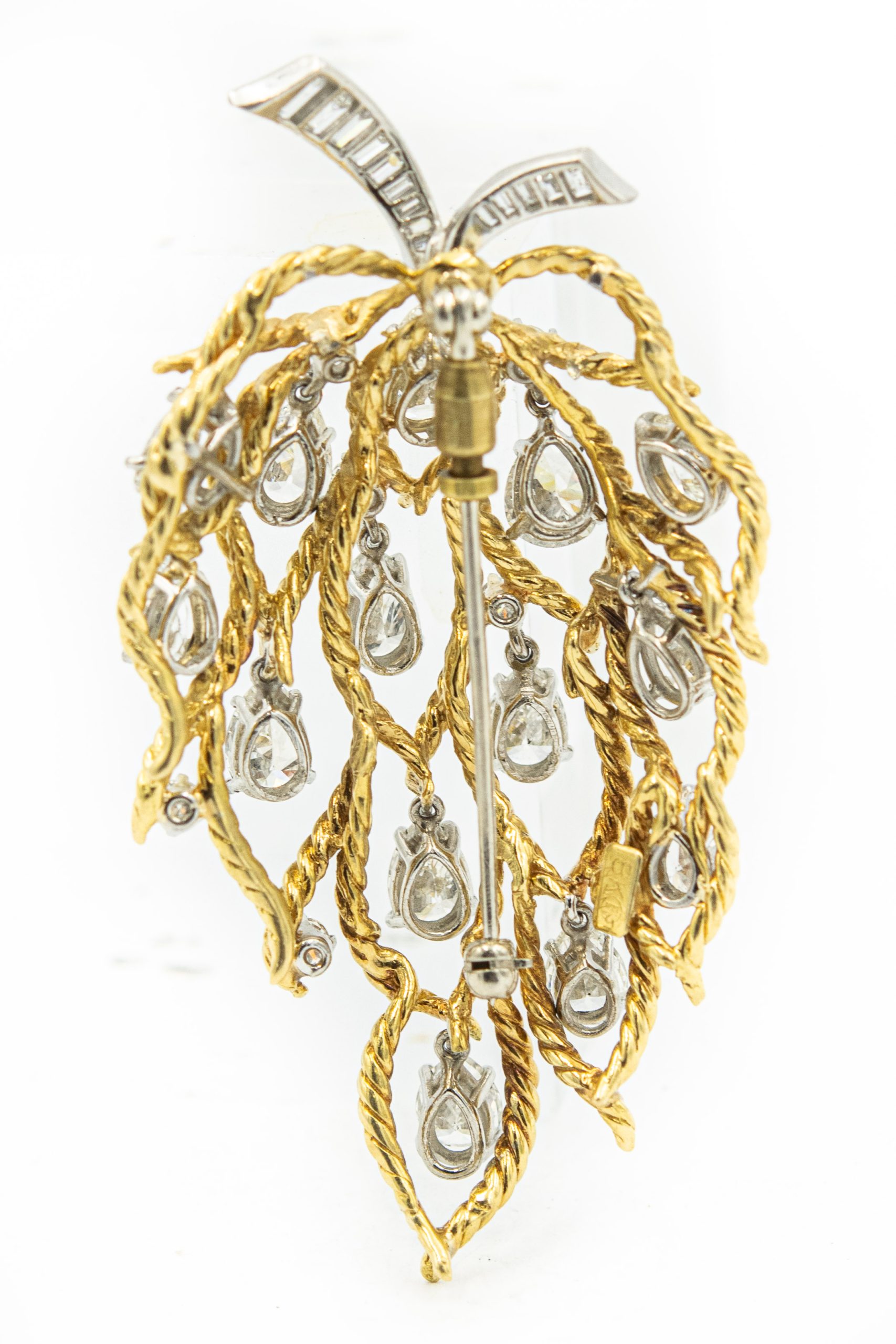 Estate Yellow Gold Platinum and Diamond Brooch