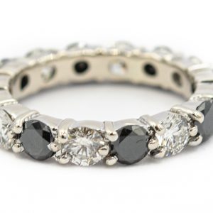 Estate White Gold and Black and Colorless Diamond Eternity Ring
