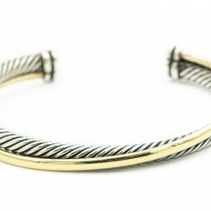 Estate Sterling Silver and Yellow Gold Crossover Twisted Cable Cuff Bangle Bracelet by David Yurman