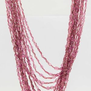 Estate Yellow Gold and Pink Tourmaline Multi Strand Necklace