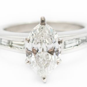 Estate Platinum and Marquise Diamond Engagement Ring