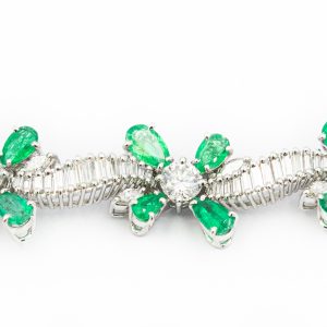Estate Platinum Diamond and Emerald Bracelet