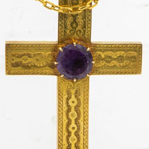 Estate French Yellow Gold Bishops Cross Necklace