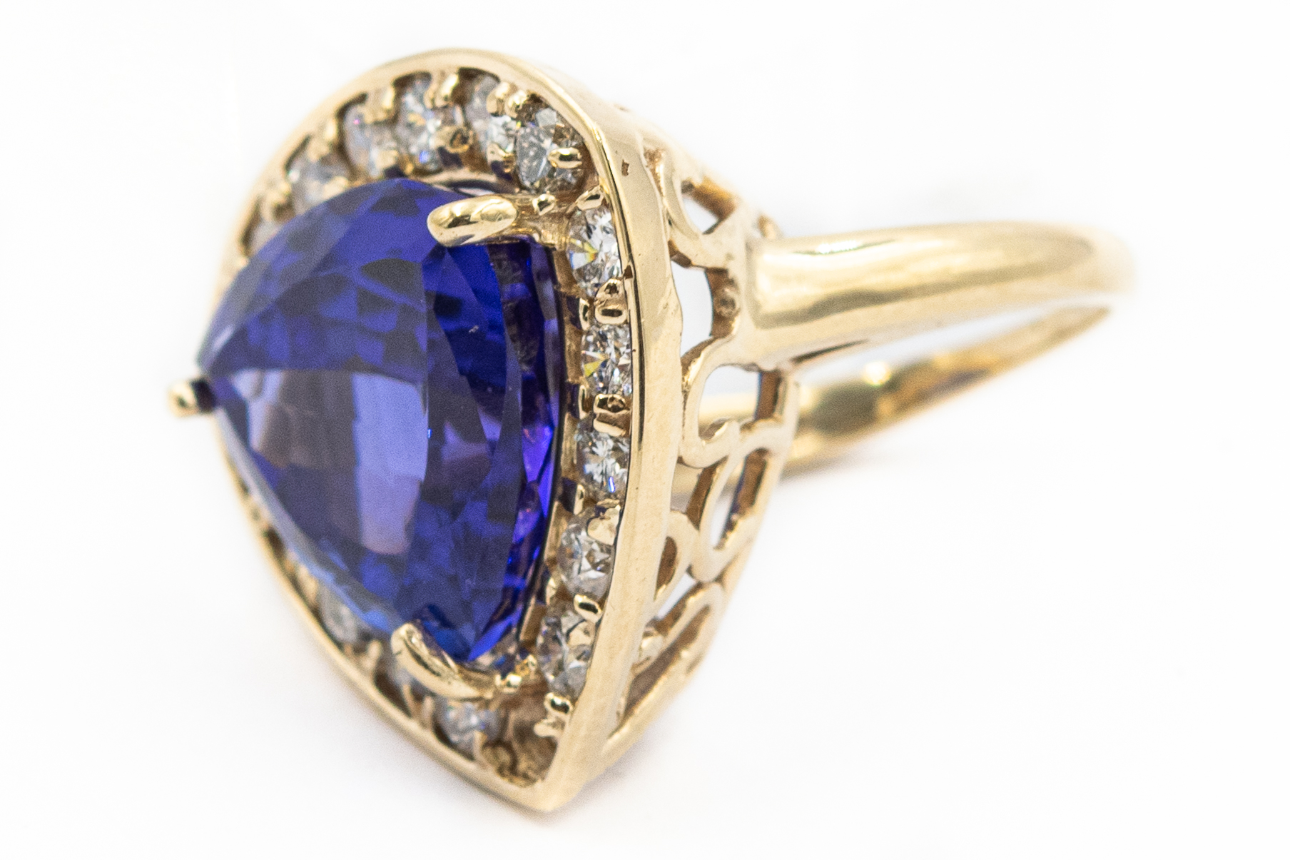Estate Yellow Gold Diamond and Tanzanite Ring