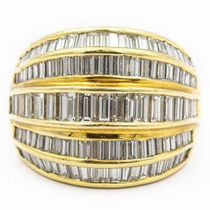 Estate Yellow Gold Five Row Diamond Ring