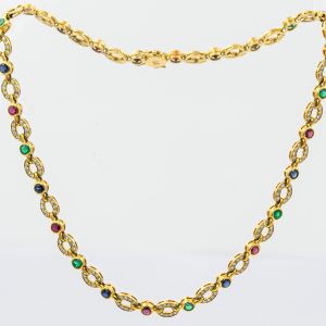 Estate Yellow Gold Diamond and Gemstone Necklace and Earrings Suite