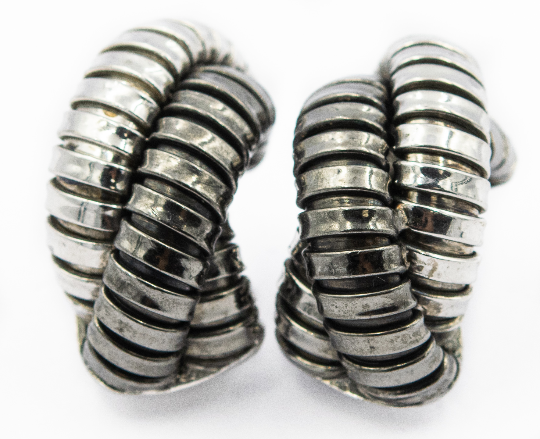 Estate Triple Tri Colored Sterling Silver Bangles and Earrings Suite