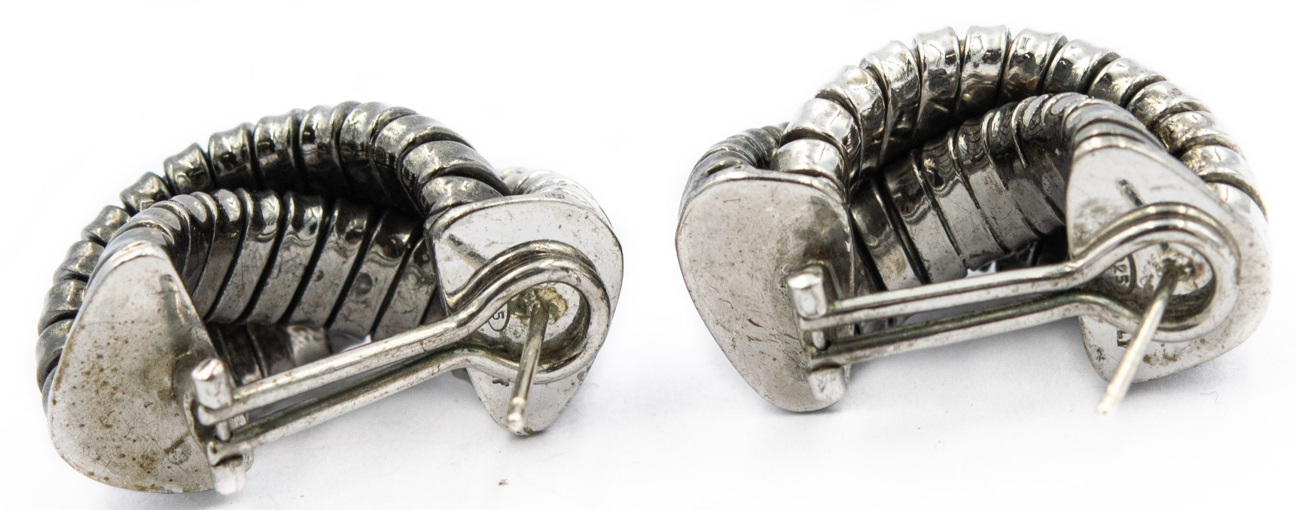 Estate Triple Tri Colored Sterling Silver Bangles and Earrings Suite