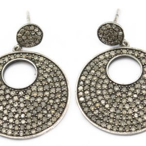 Estate Contemporary Sterling Silver and Diamond Disk Earrings